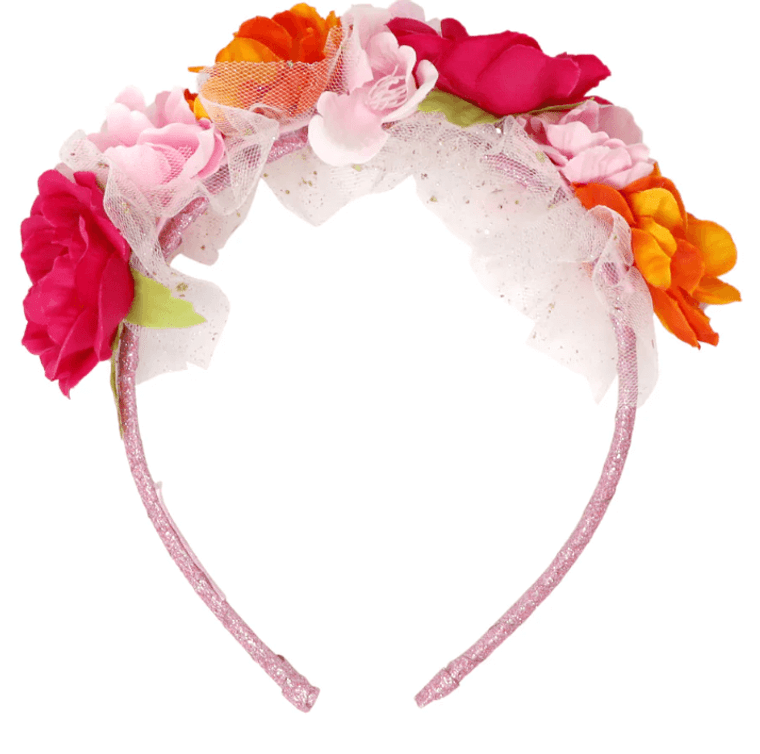 HBM112 Rainbow Butterfly Floral Headband Pink Poppy