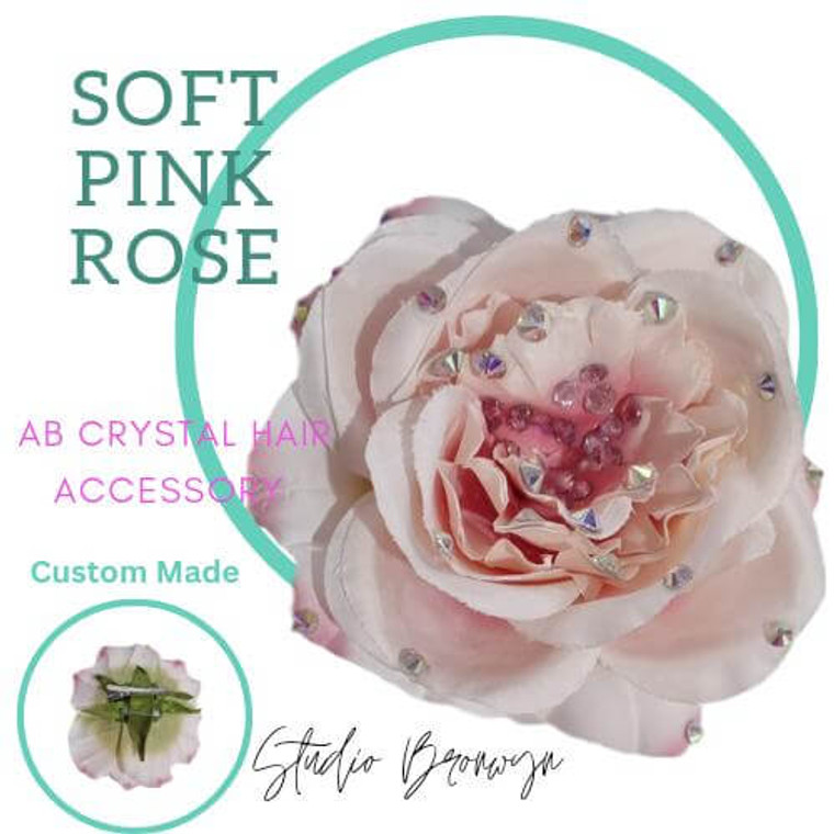 Pale Pink Ombre AB Crystal Rose Hair Accessory 12cm diameter  Clip or Pin Custom designed by Studio Bronwyn