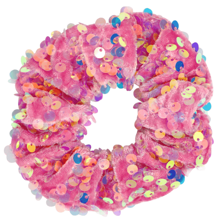 Pink Poppy Sequin Velvet Hair Scrunchie