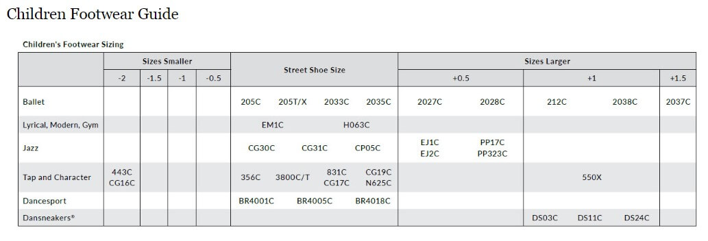 capezio-child-footwear-size-guide