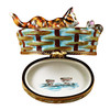 Limoges Imports Cat In Basket W/Mouse Limoges Box