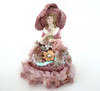 Katherine's Collection lovely Victorian Lady Trinket Box.  This is a round ceramic trinket box covered in pretty pink tulle, fabric and beading.