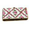 Flat Rectangle With Burgundy Stripes And Flowers Rochard Limoges Box