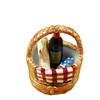 Picnic Basket W/Wine, Bread, Cheese & Napkin Rochard Limoges Box