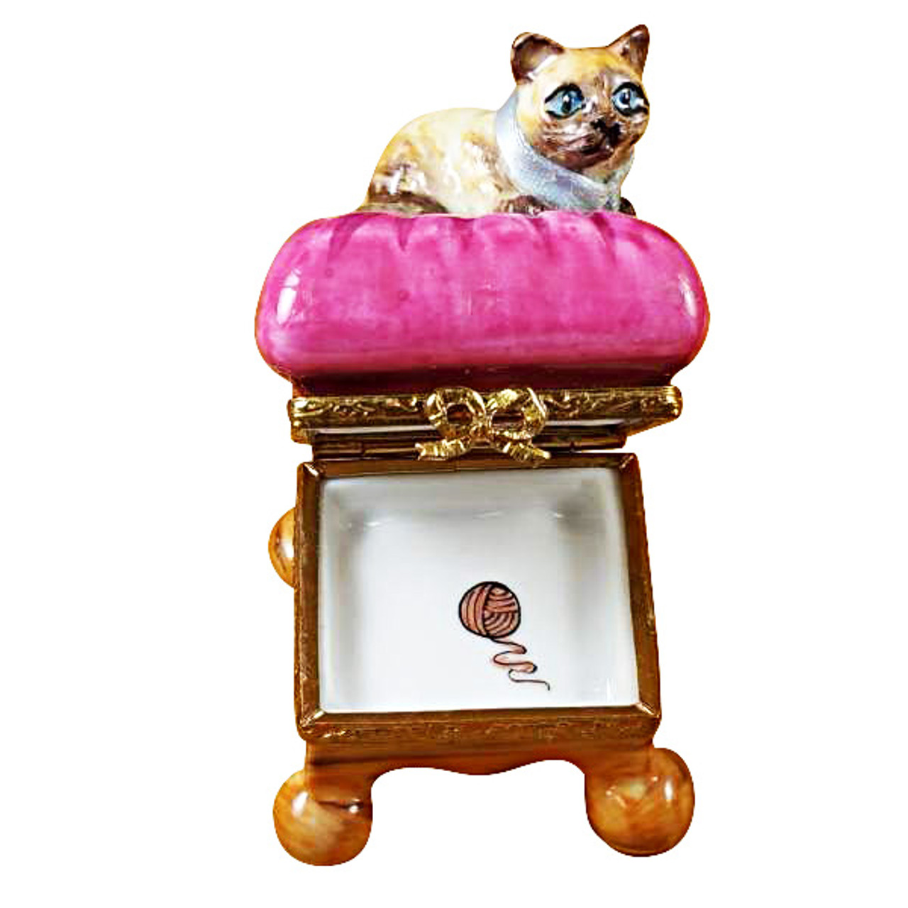 Limoges Imports Cat On Pink Pillow Limoges Box