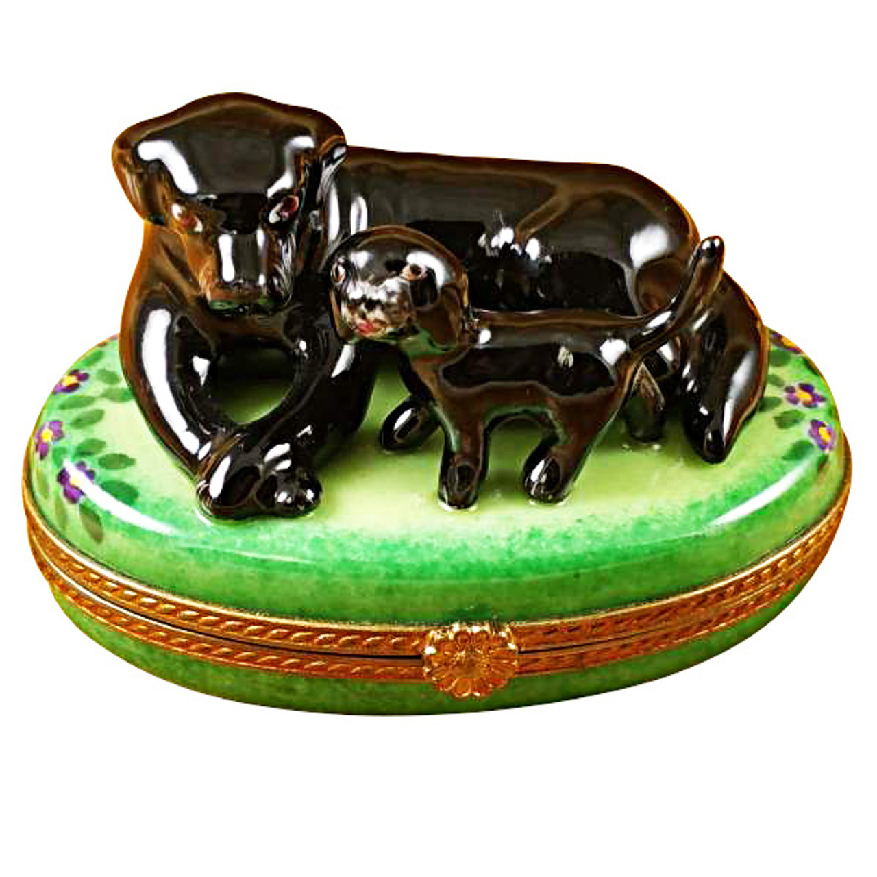 Limoges Imports Black Lab & Puppy Limoges Box