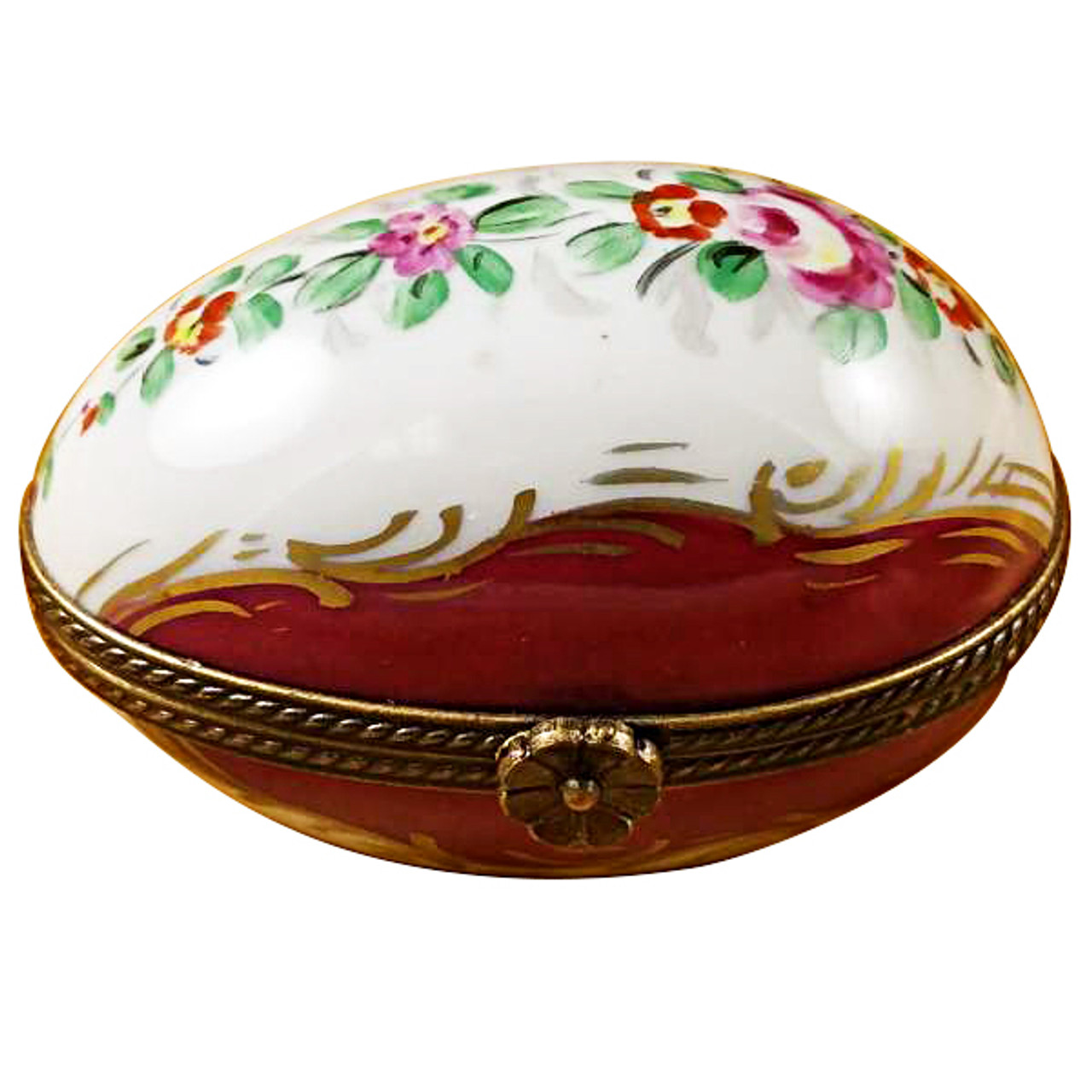 Limoges Imports Burgundy Egg With Flowers Limoges Box