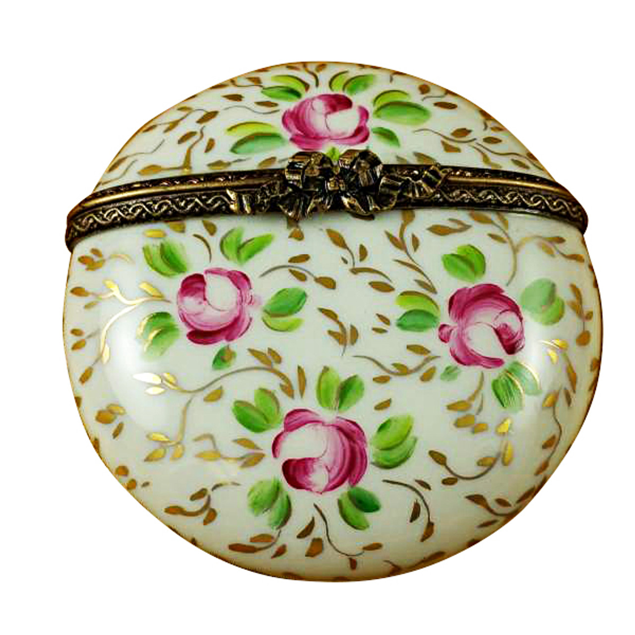 Round W/ Gold & Pink Flowers Limoges Box