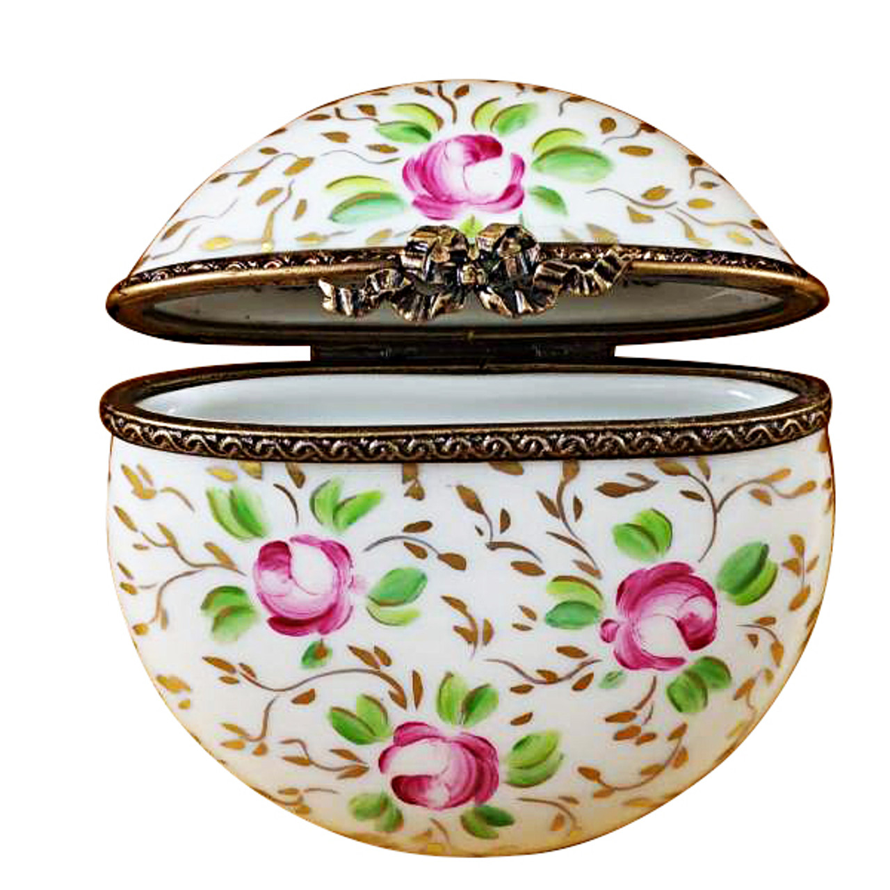 Limoges Imports Round W/ Gold & Pink Flowers Limoges Box