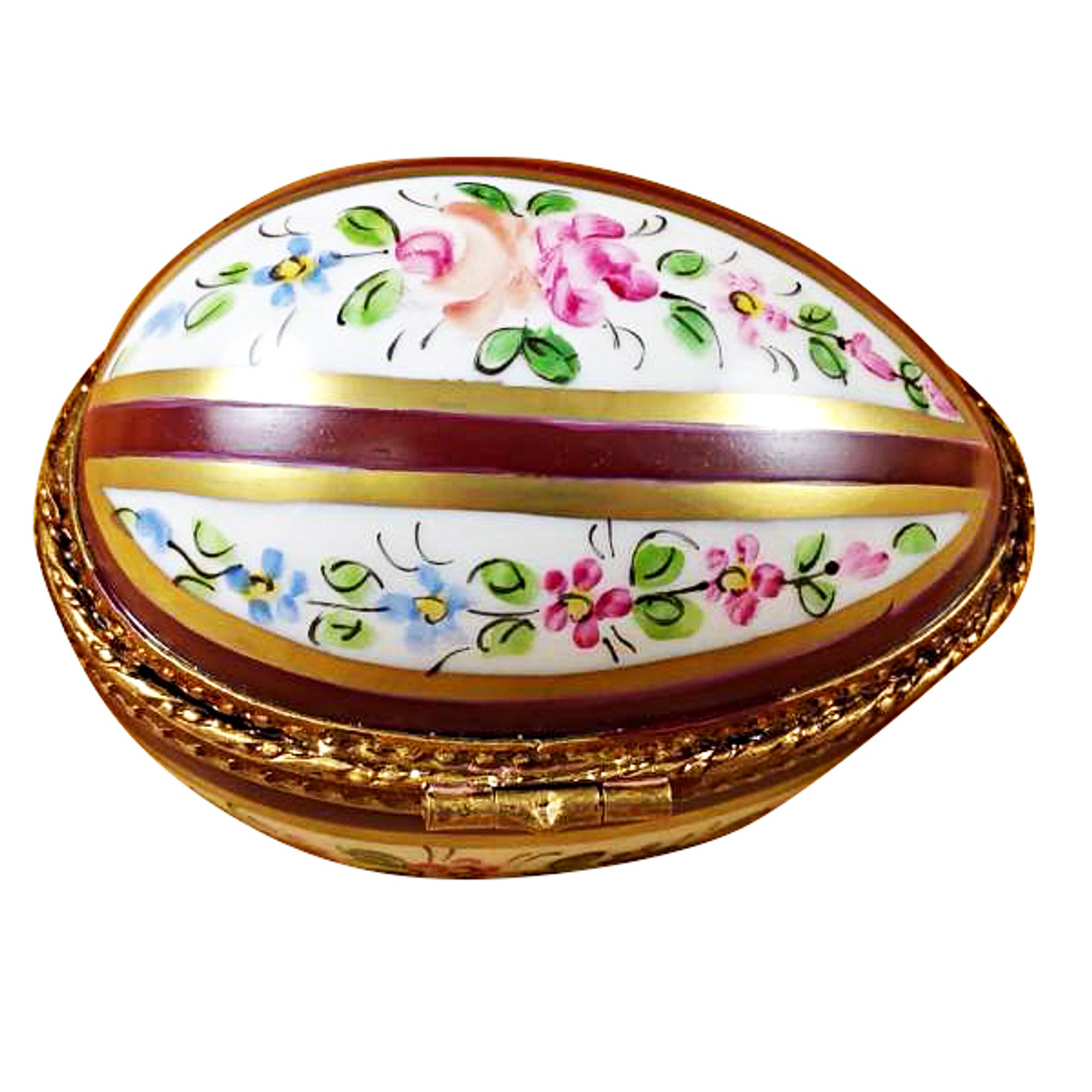 Limoges Imports Burgundy Striped Egg Limoges Box