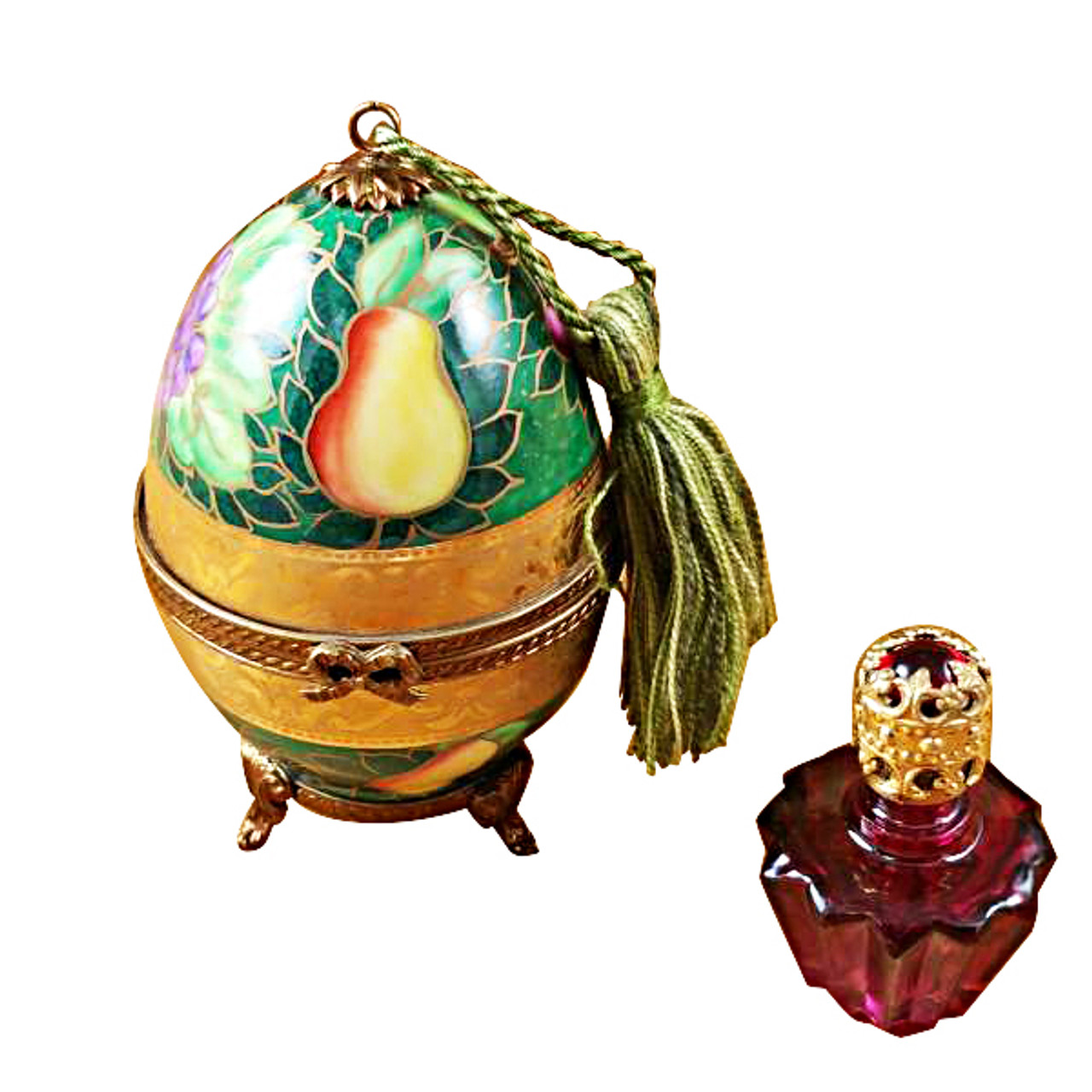 Limoges Imports Green-Rose Egg W/1 Bottle Limoges Box