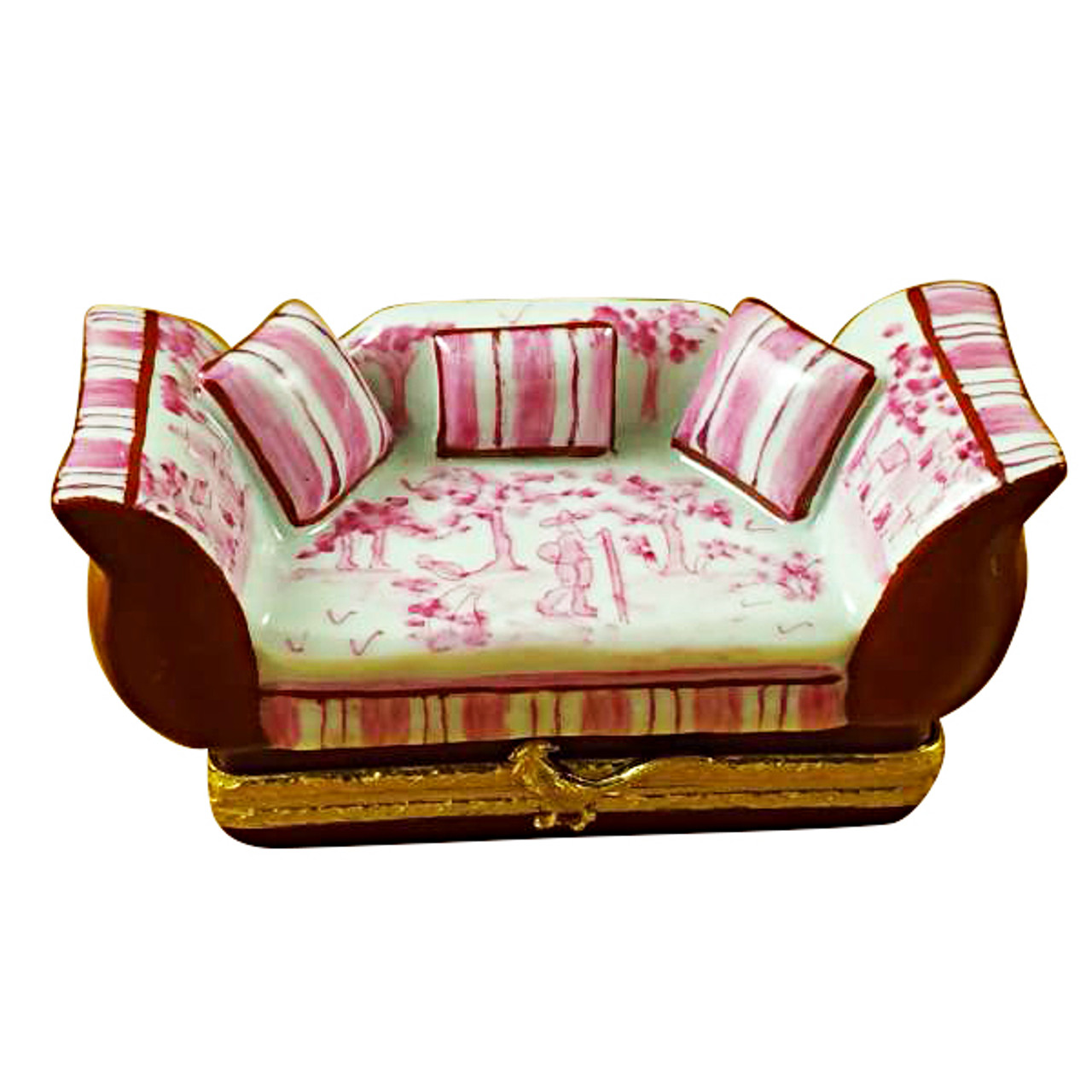 Limoges Imports Pink Toile Sofa W/ Pillows Limoges Box