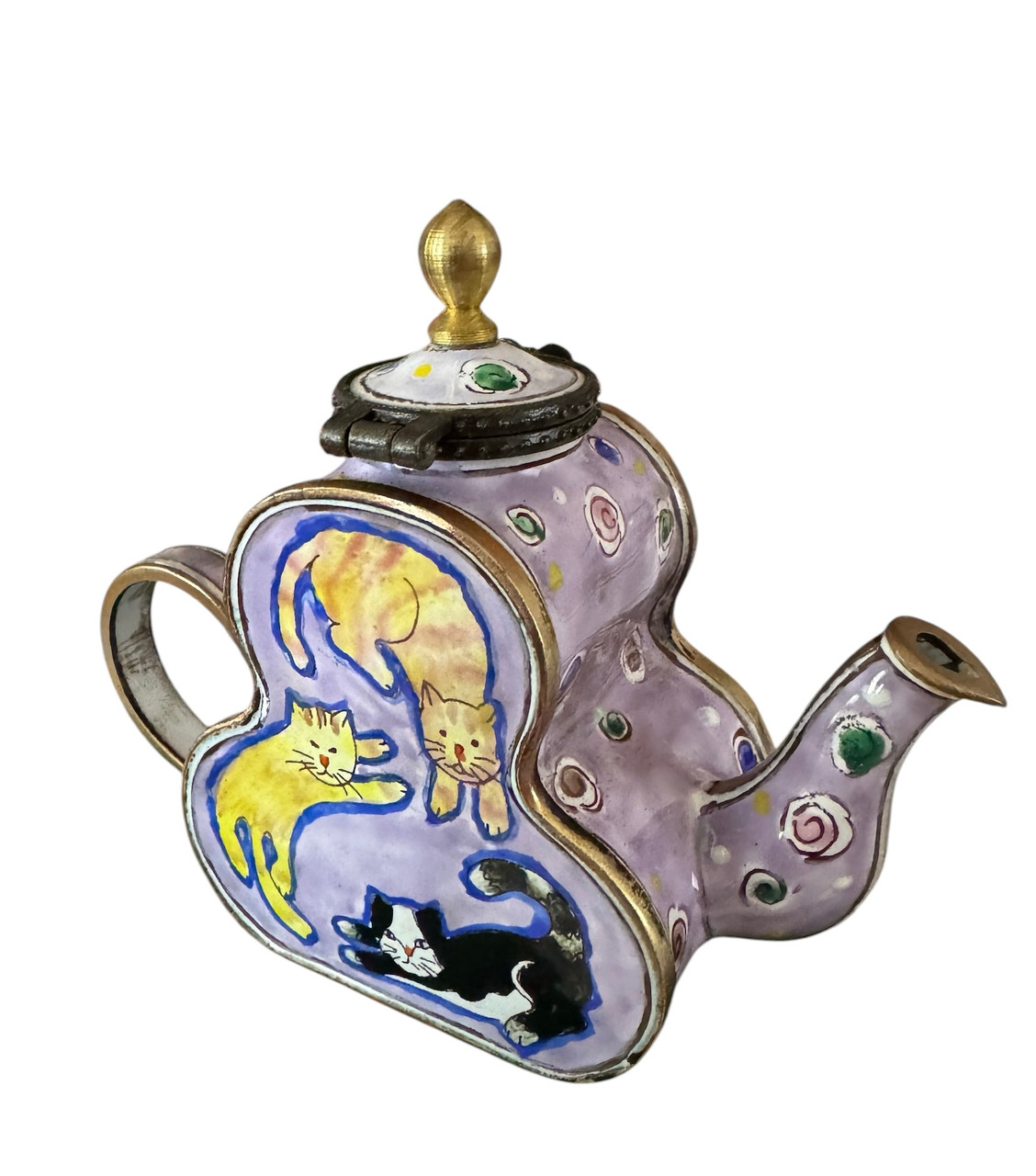 Kelvin Chen Three Circling Cats Enamel Hinged Teapot
