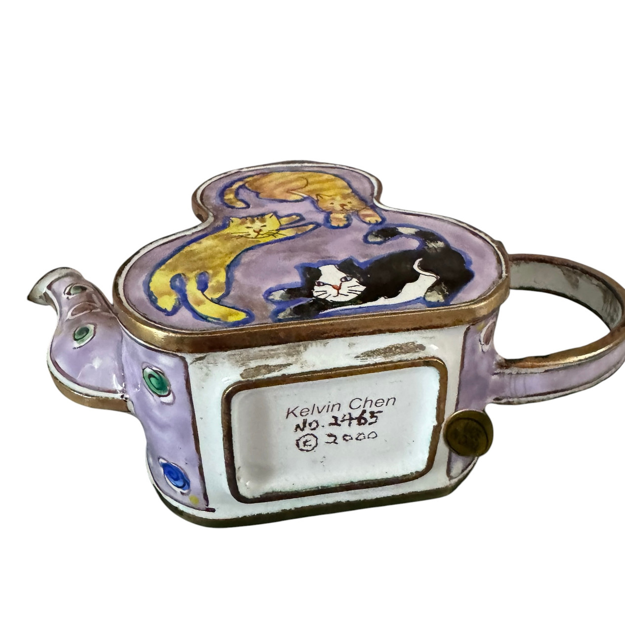 Kelvin Chen Three Circling Cats Enamel Hinged Teapot (ENK622)