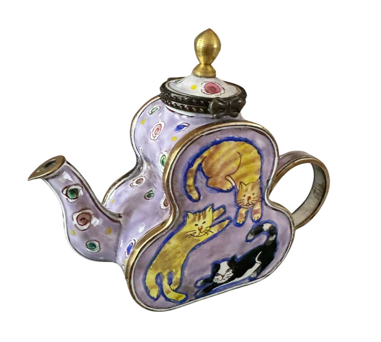 Kelvin Chen Three Circling Cats Enamel Hinged Teapot (ENK622)