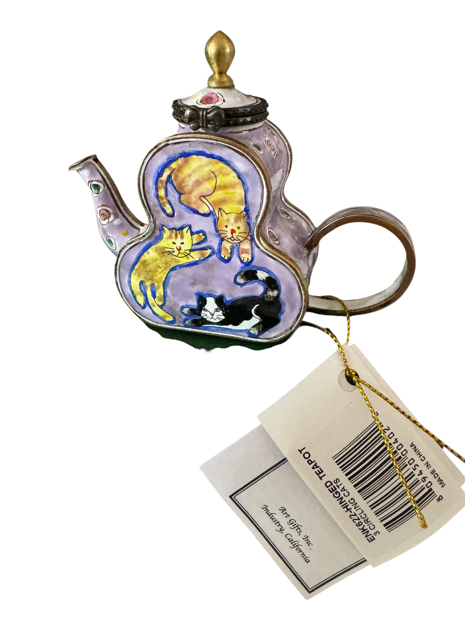 Kelvin Chen Three Circling Cats Enamel Hinged Teapot (ENK622)