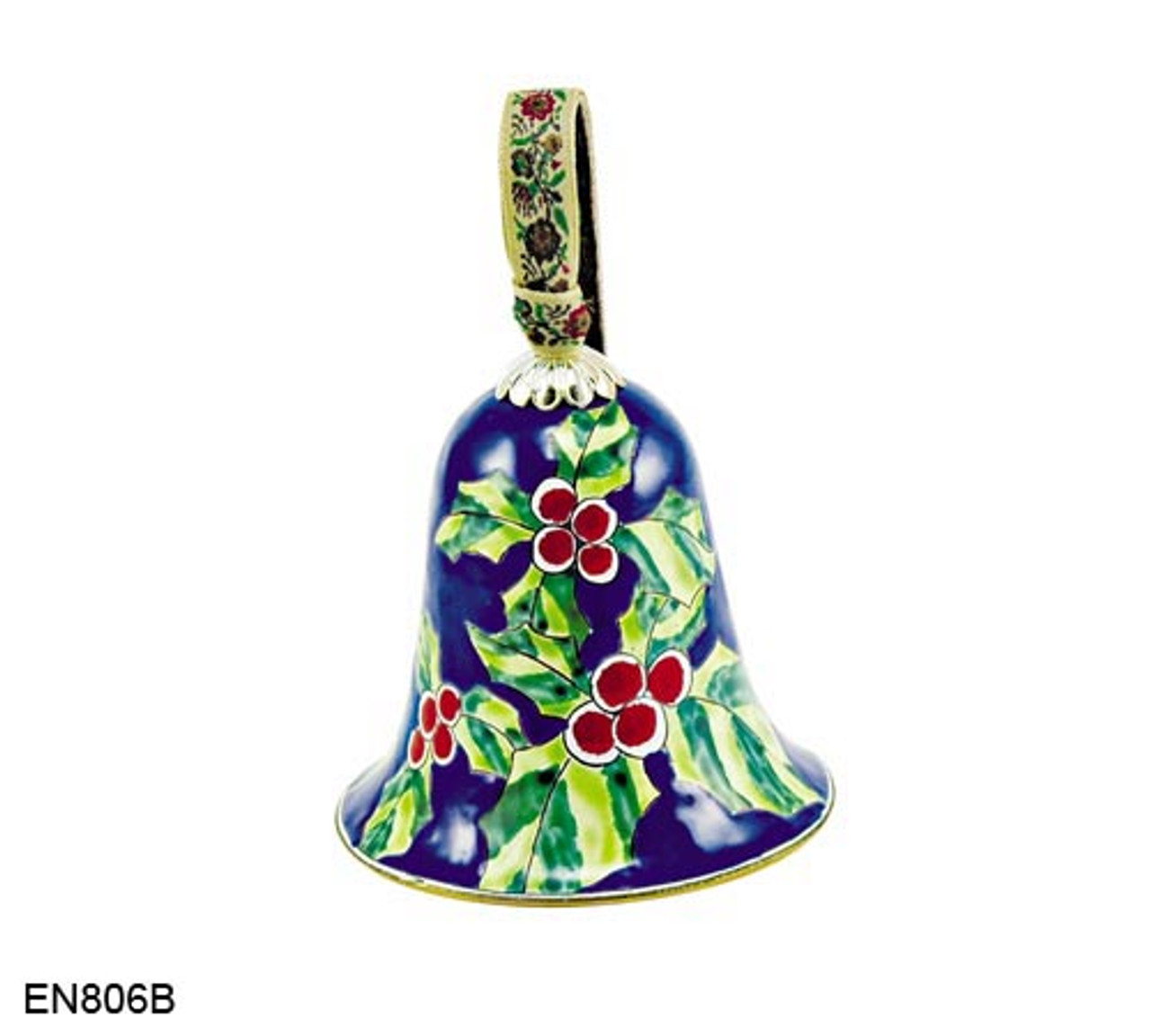 EN806B Kelvin Chen Christmas Holly Bell Enamel Ornament