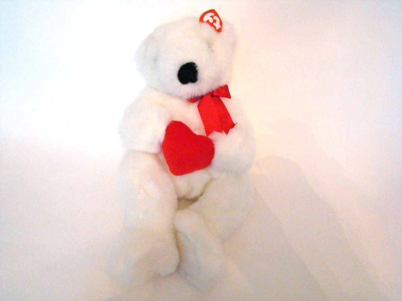 TY Plush Romeo White Bear with Red Heart