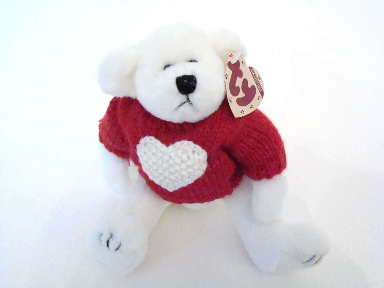 TY Attic Nicholas White Bear with Red Sweater White Heart (TY06015)