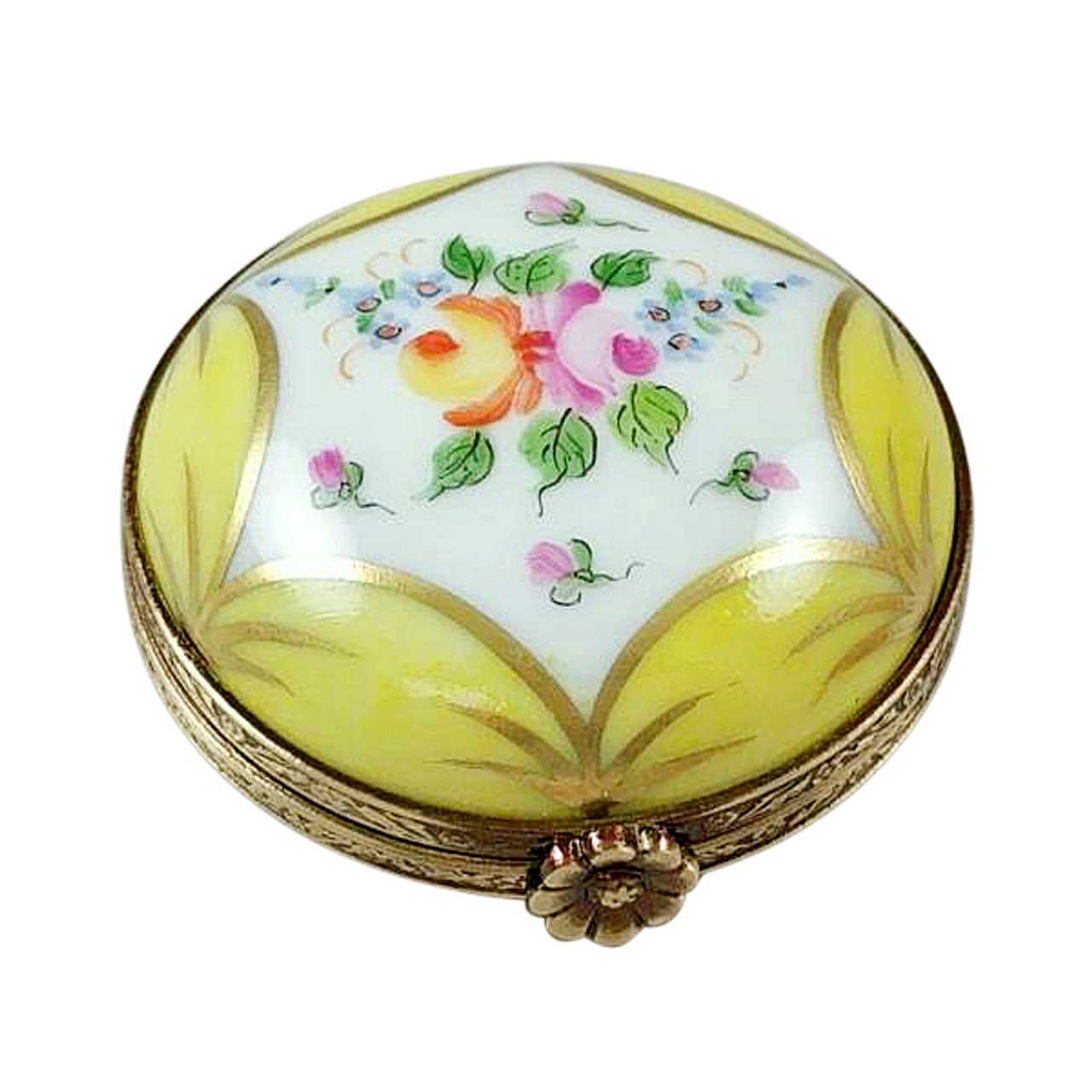 Rochard YELLOW ROUND WITH FLOWERS Limoges Box RE247-E