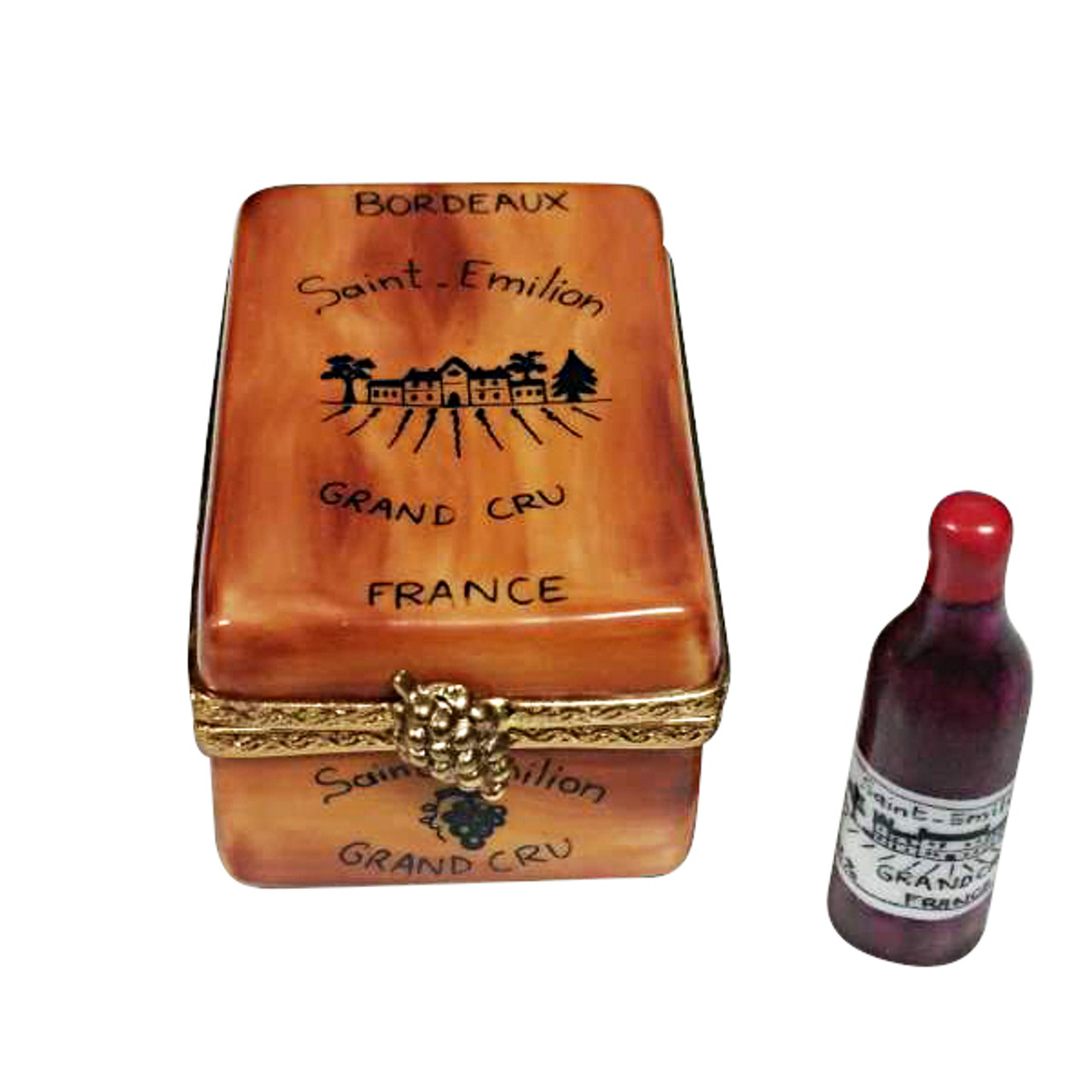 BOURDEAUX TASTING CRATE WITH 1 BOTTLE, 1 GLASS AND CORK SCREW Limoges Box RW092-L