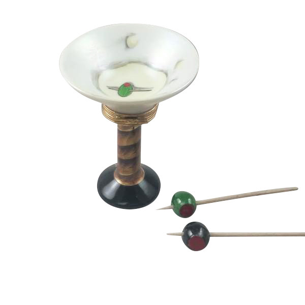 Rochard MARTINI GLASS WITH OLIVES Limoges Box RW093