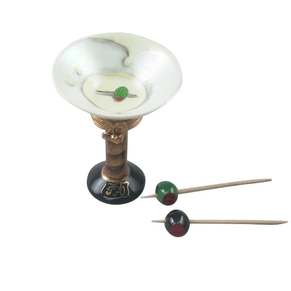 Rochard MARTINI GLASS WITH OLIVES Limoges Box RW093