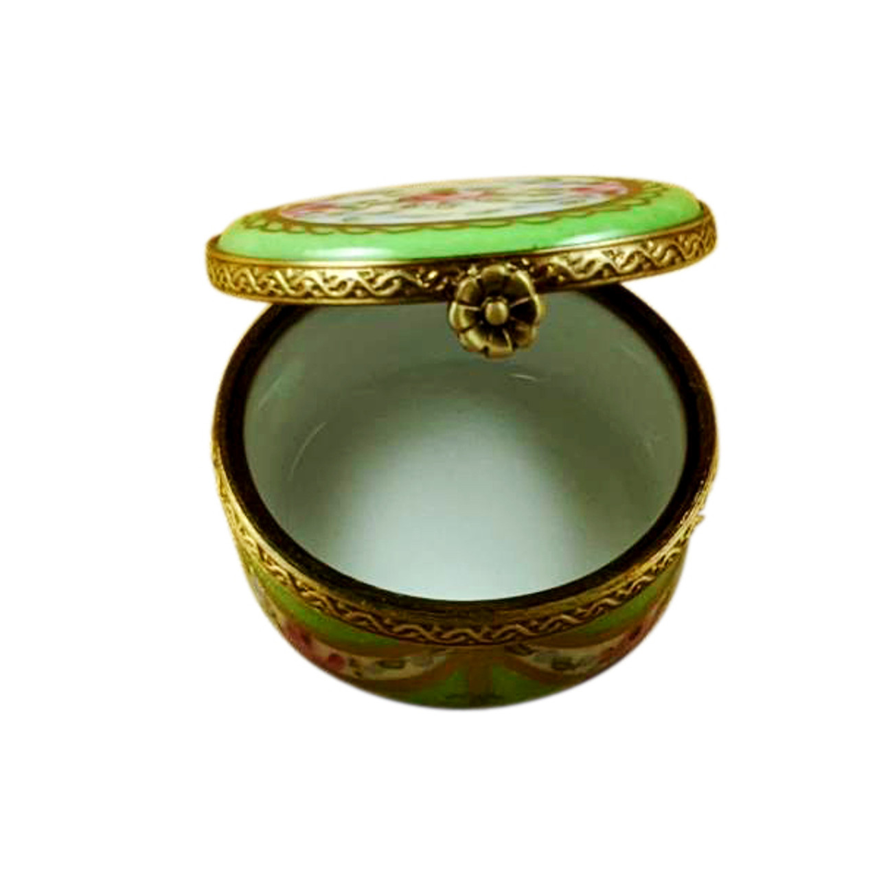 Small Green Round with Flowers Rochard Limoges Box