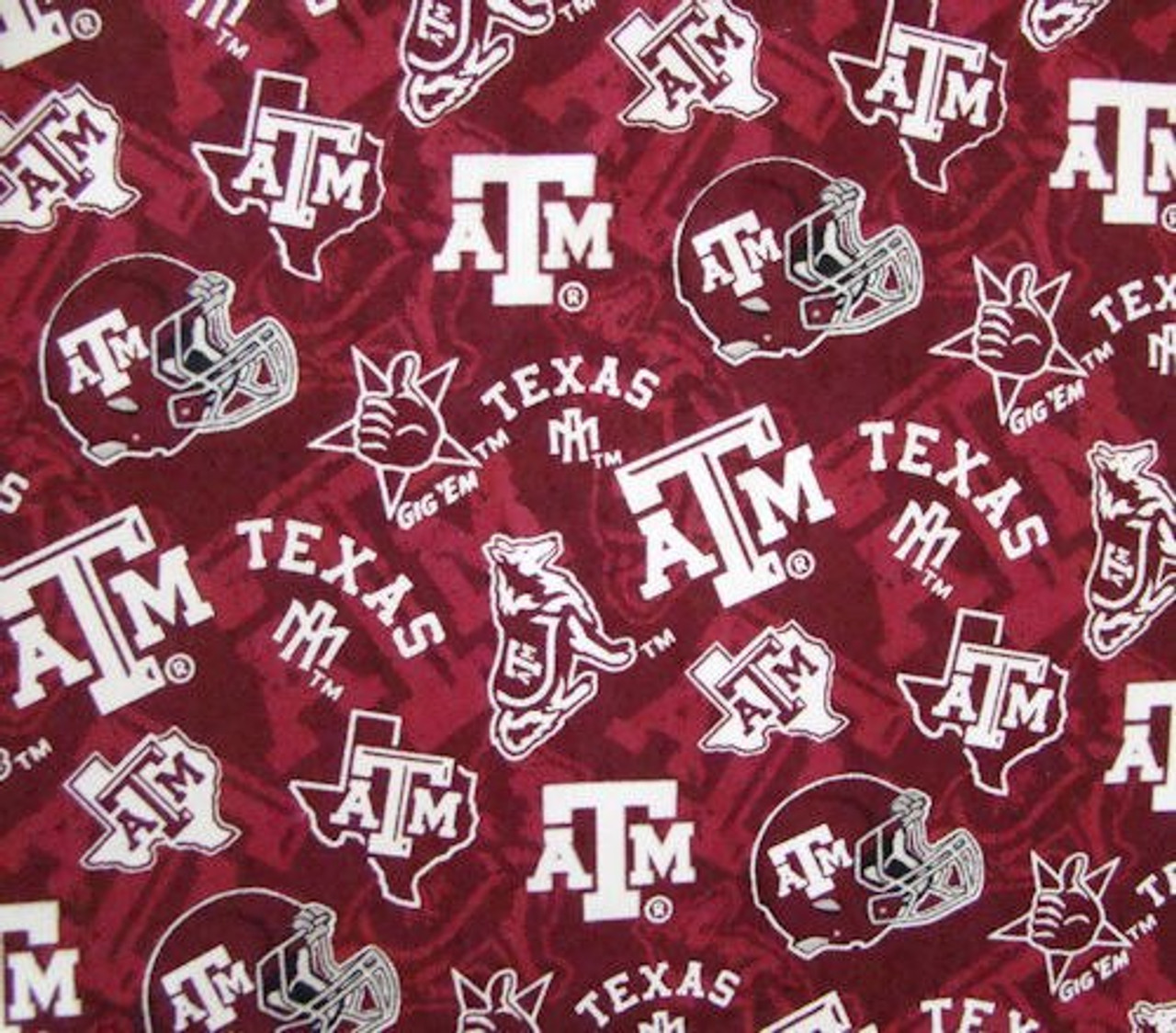 Texas A&M Gig Em Maroon Tone on Tone 100 Percent Cotton Fabric