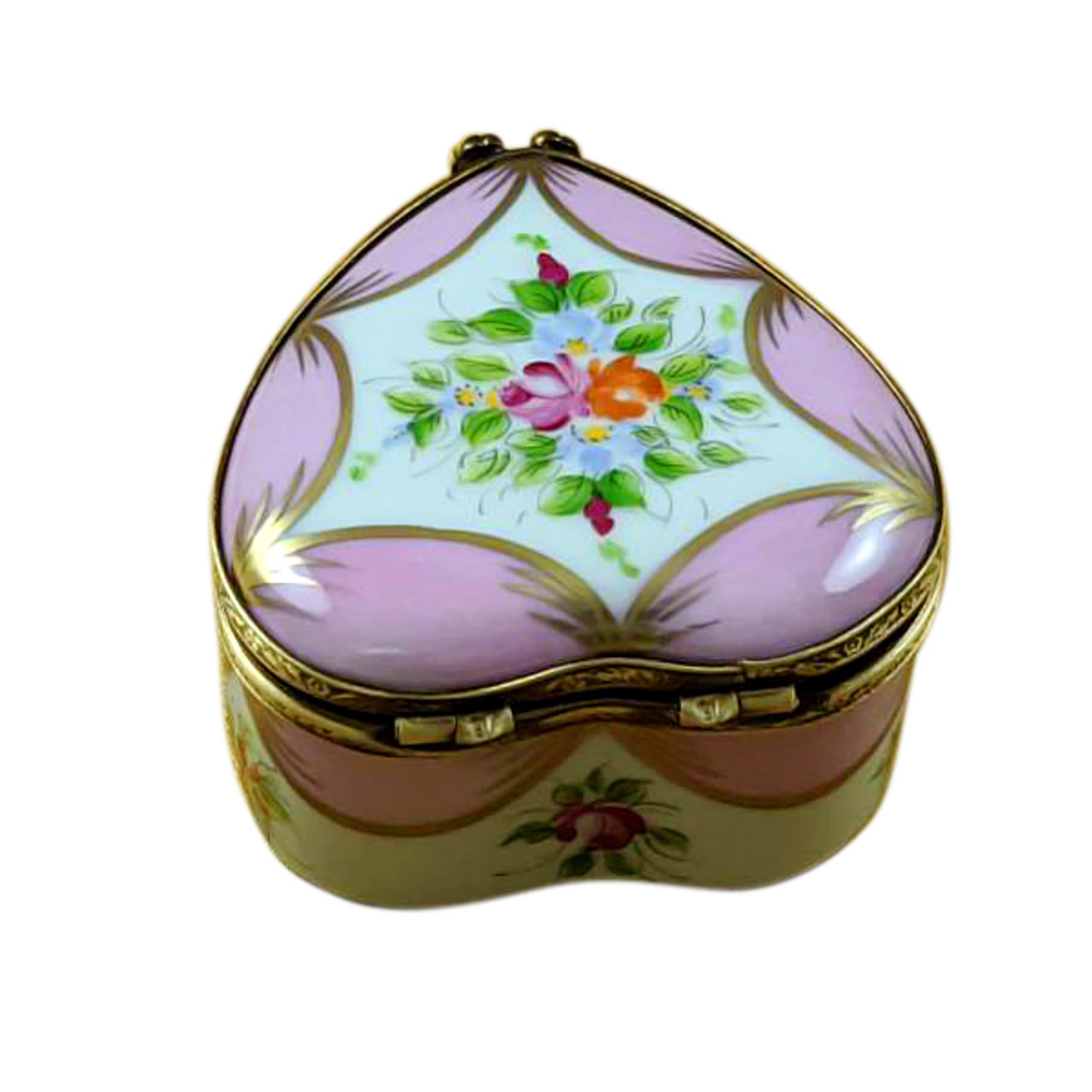 Pink Heart with Flowers Limoges Box - RH241