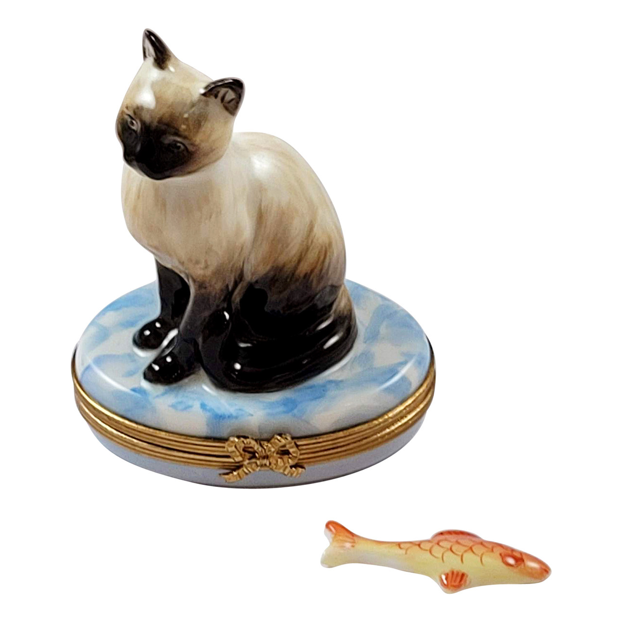 Siamese Cat with Gold Fish Limoges Box RC068