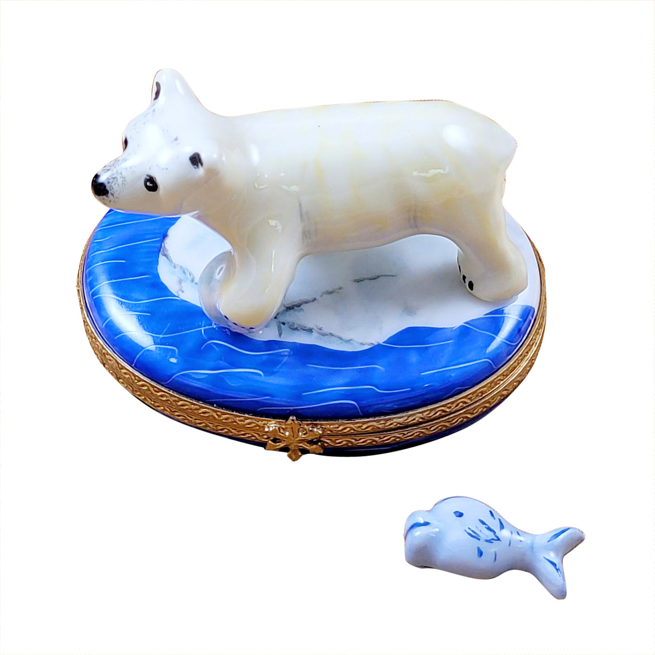 Polar Bear W/Fish Rochard Limoges Box RA346