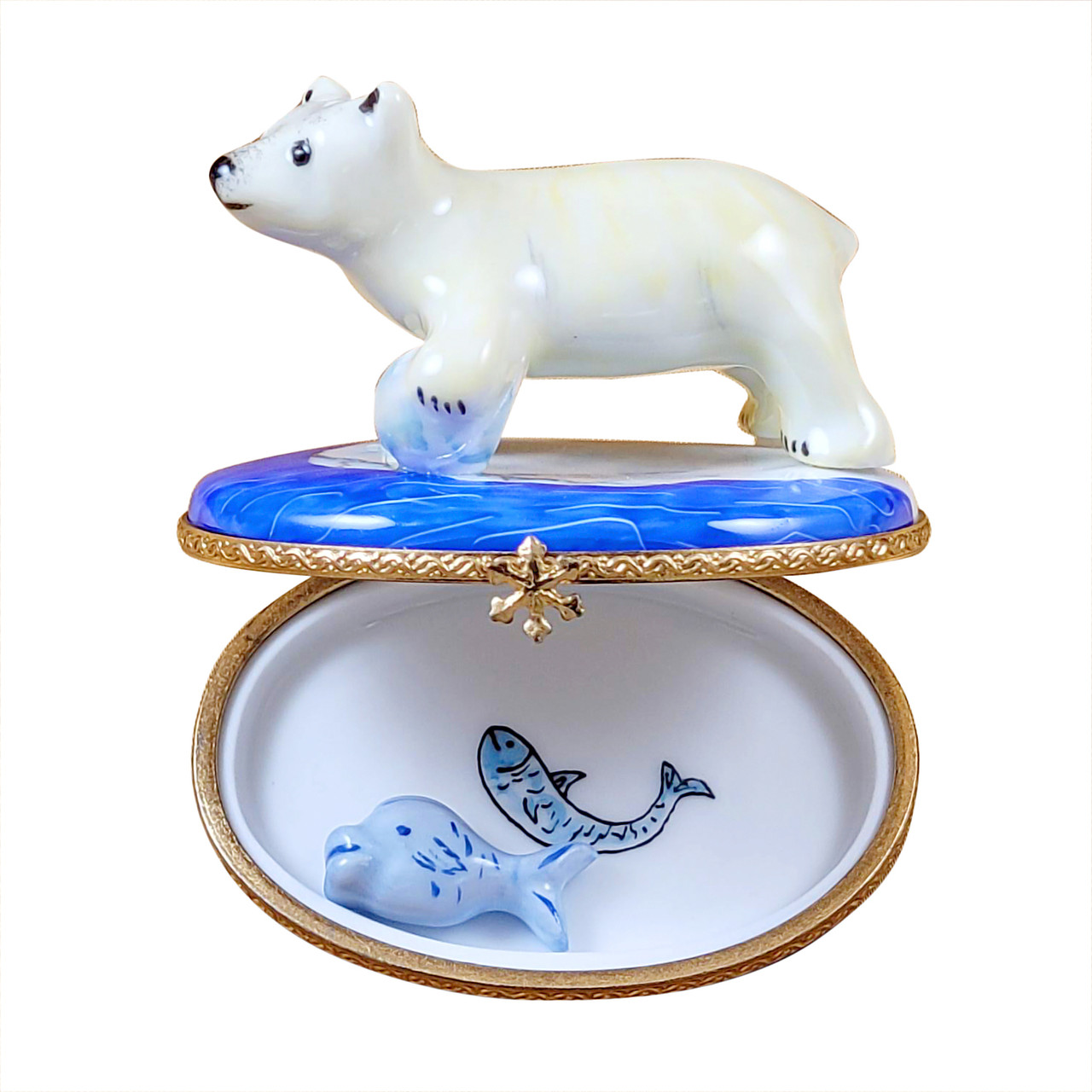 Polar Bear W/Fish Rochard Limoges Box RA346