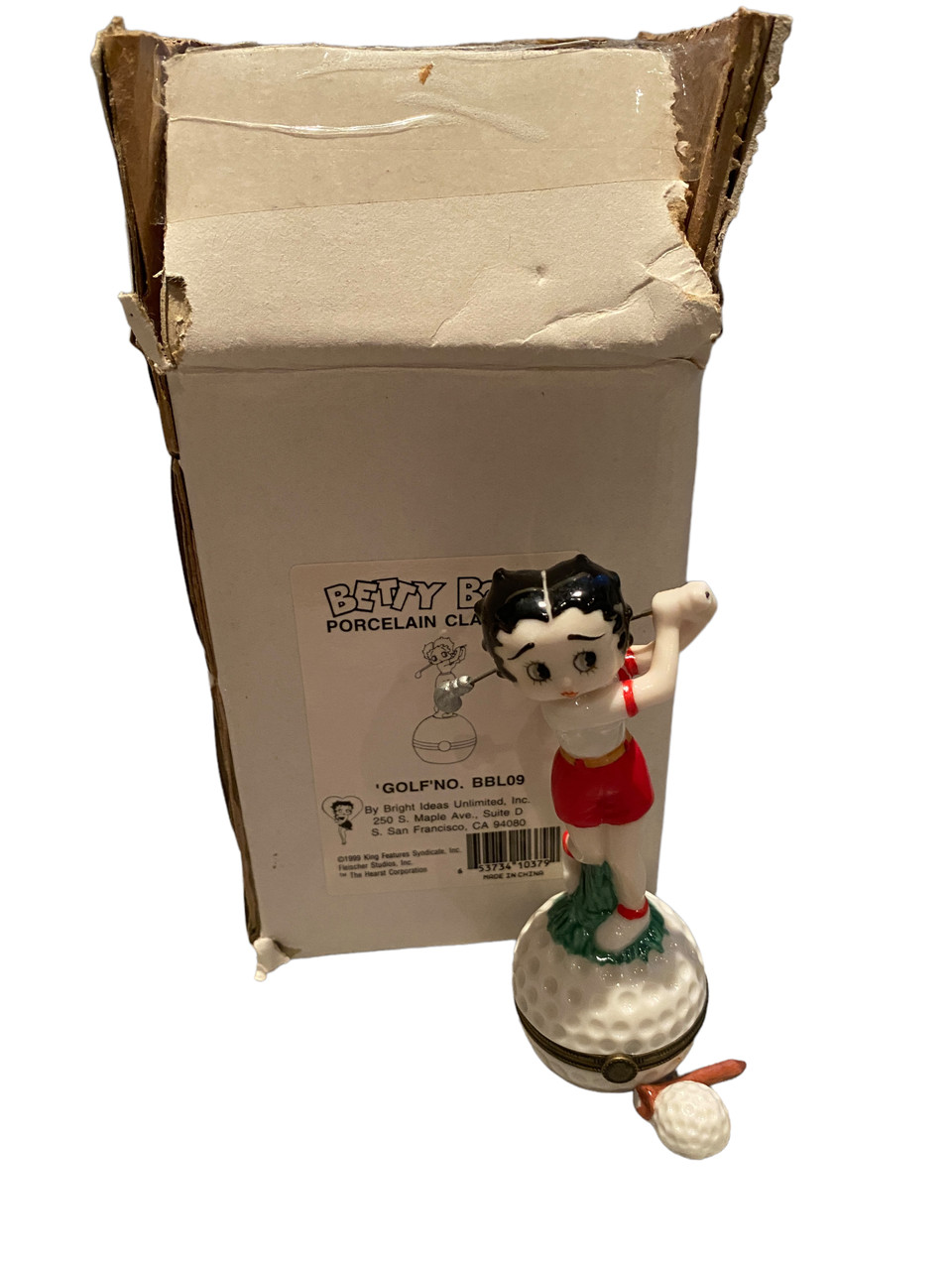 Betty Boop Golfer with Golf Ball and Tee Porcelain Hinged Box