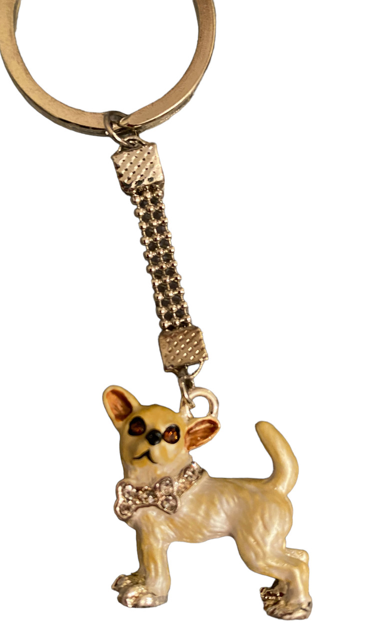 Chihuahua Dog Enamel Keyring with Crystals