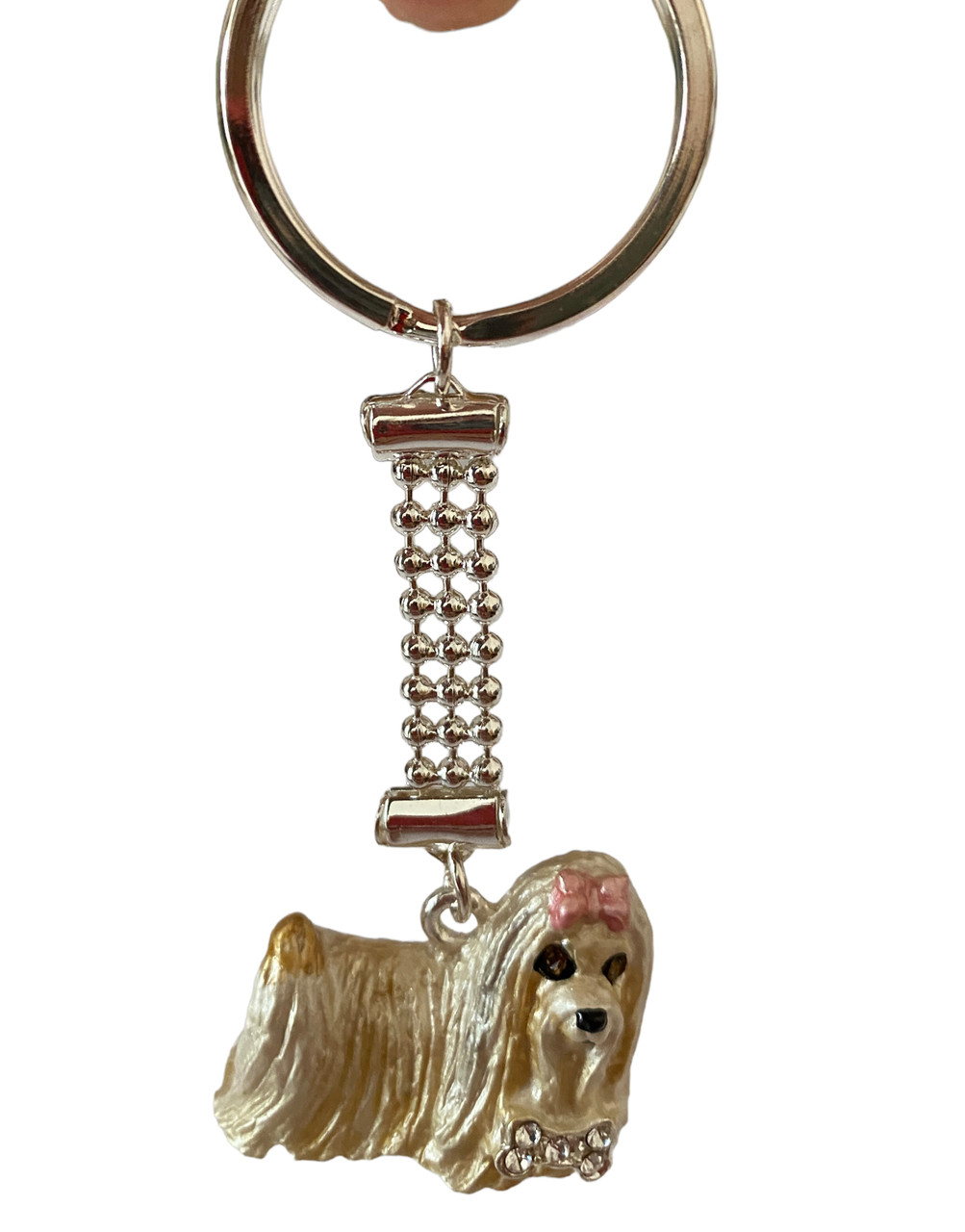 Maltese Dog Enamel Keyring with Crystals