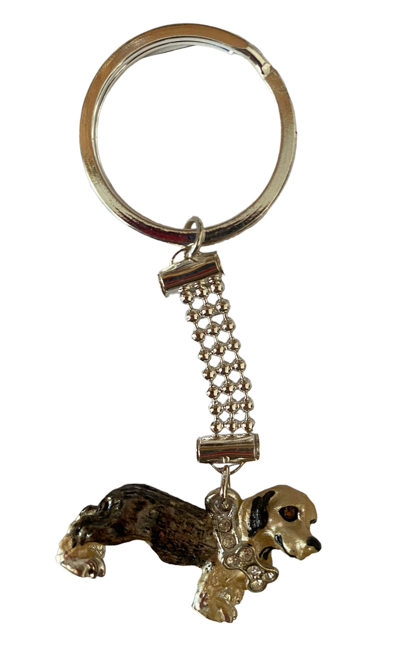 Dachshund Dog Enamel Keyring with Crystals