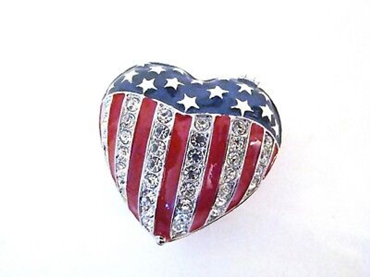 RUCINNI American Flag Puffy Heart Enamel Jeweled Trinket Box (RB569S)