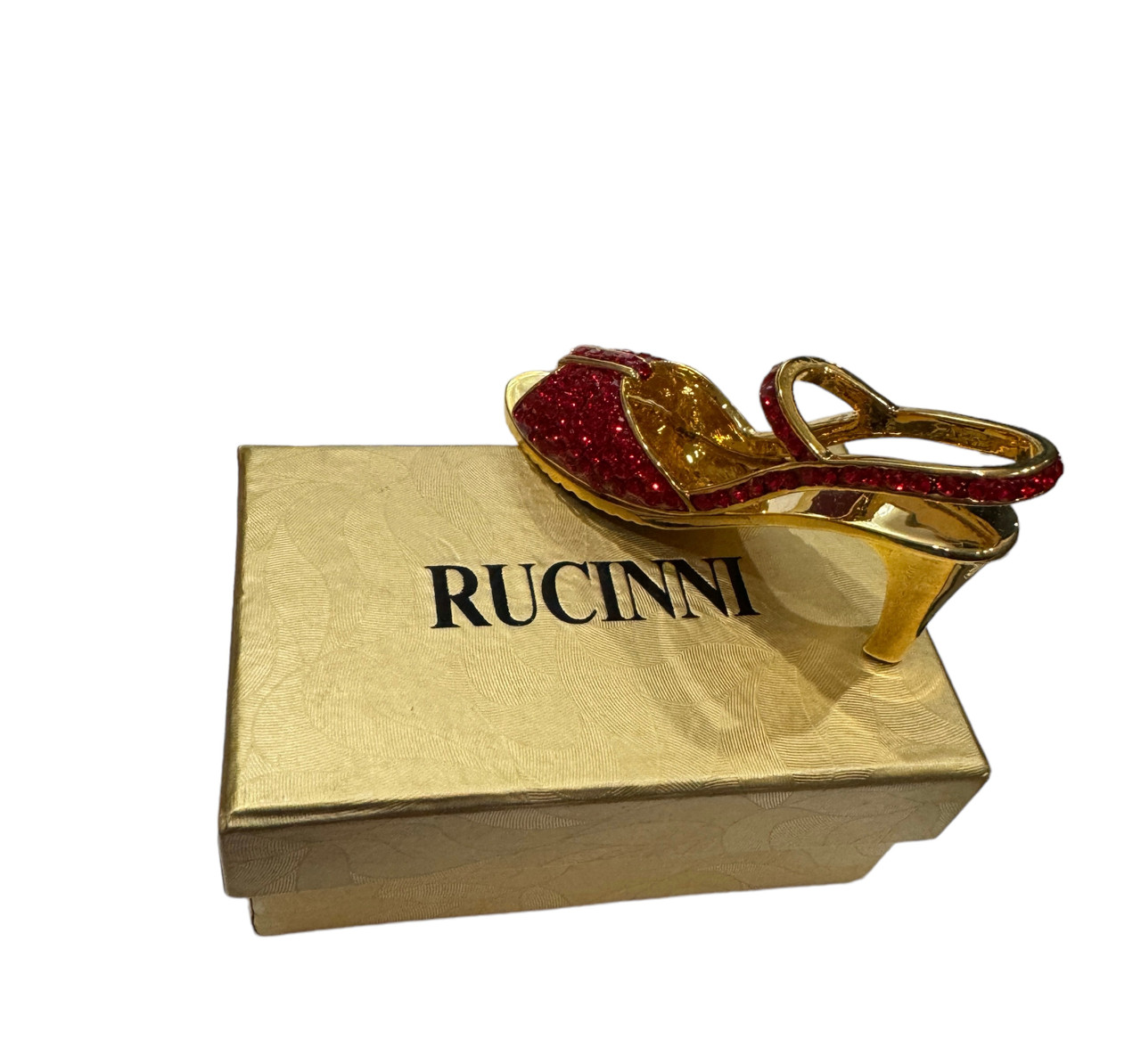 RUCINNI Jeweled Gold Red Crystals Sling Back High Heeled Shoe