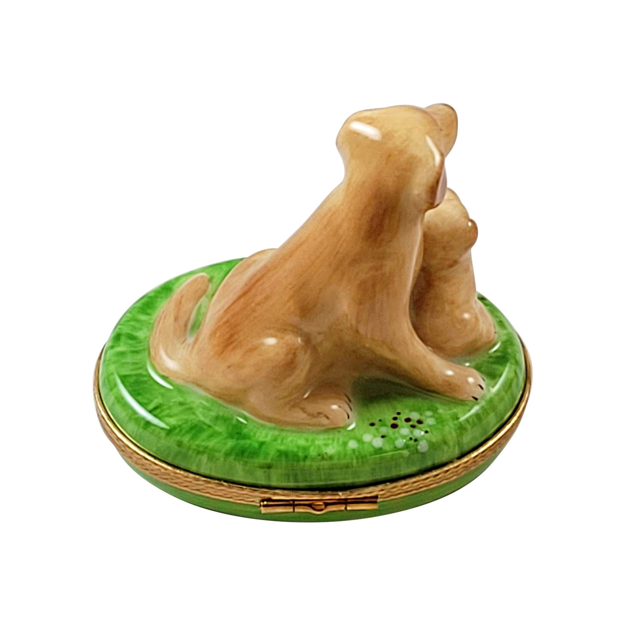 SITTING YELLOW LAB & PUPPY AND REMOVABLE BONE Rochard Limoges Box RD083
