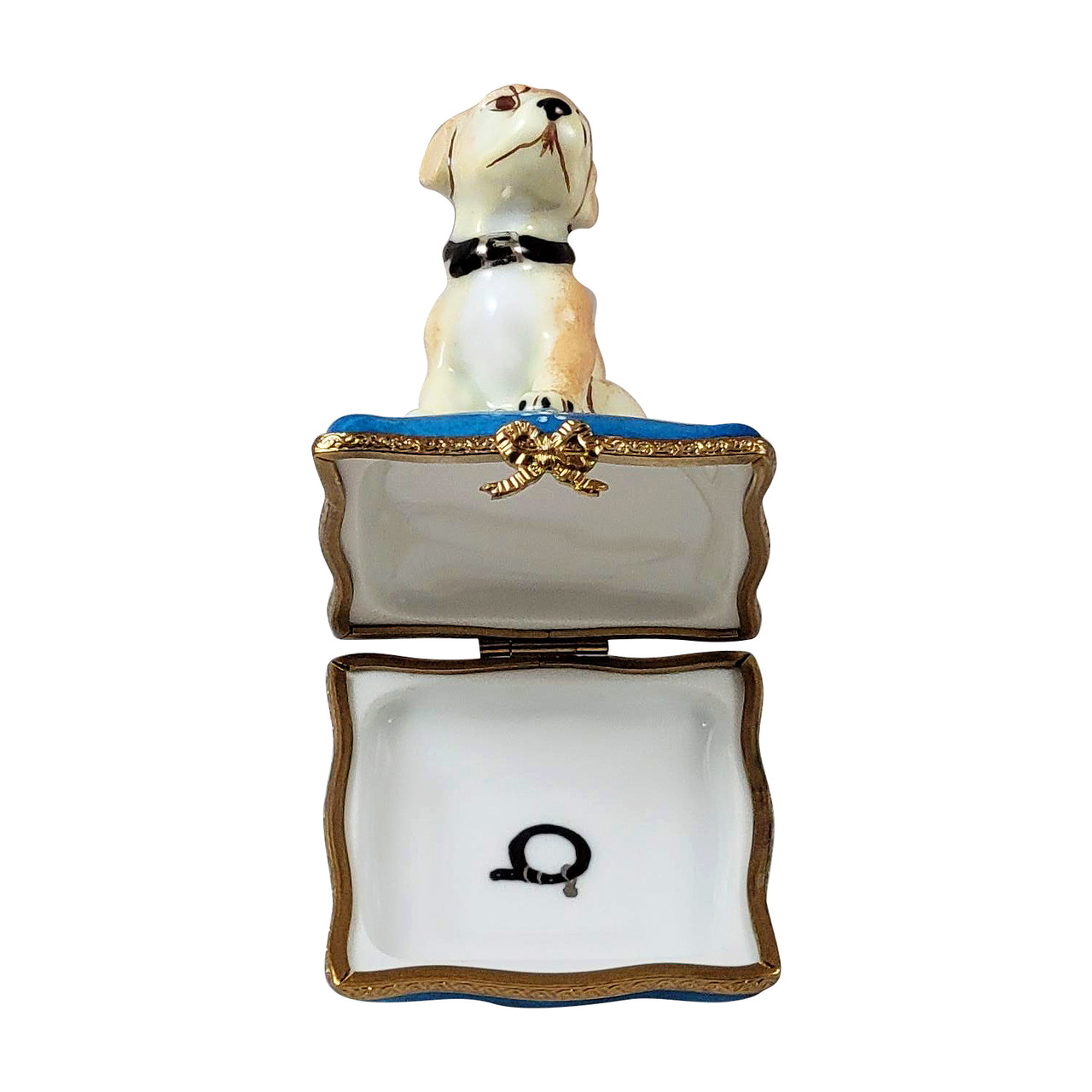 BLOND LABRADOR ON BLUE PILLOW Rochard Limoges Box RD095