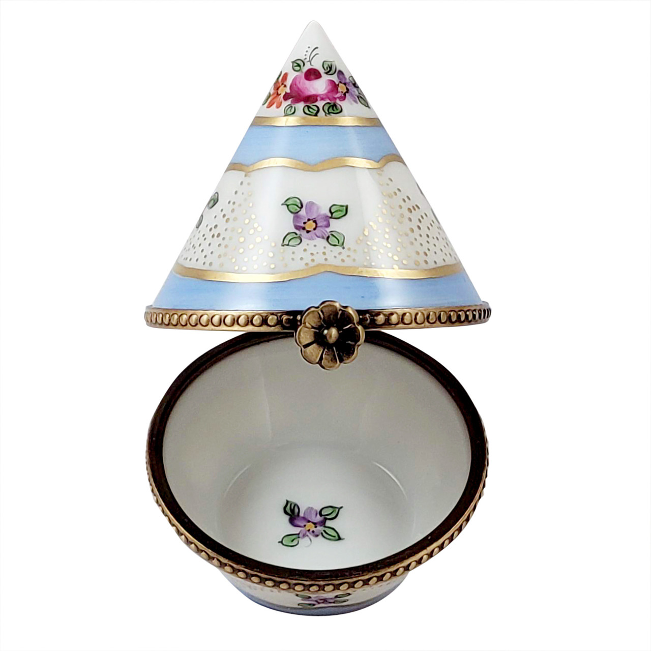 FLORAL LIGHT BLUE & GOLD CONE SHAPE Rochard Limoges Box RE261