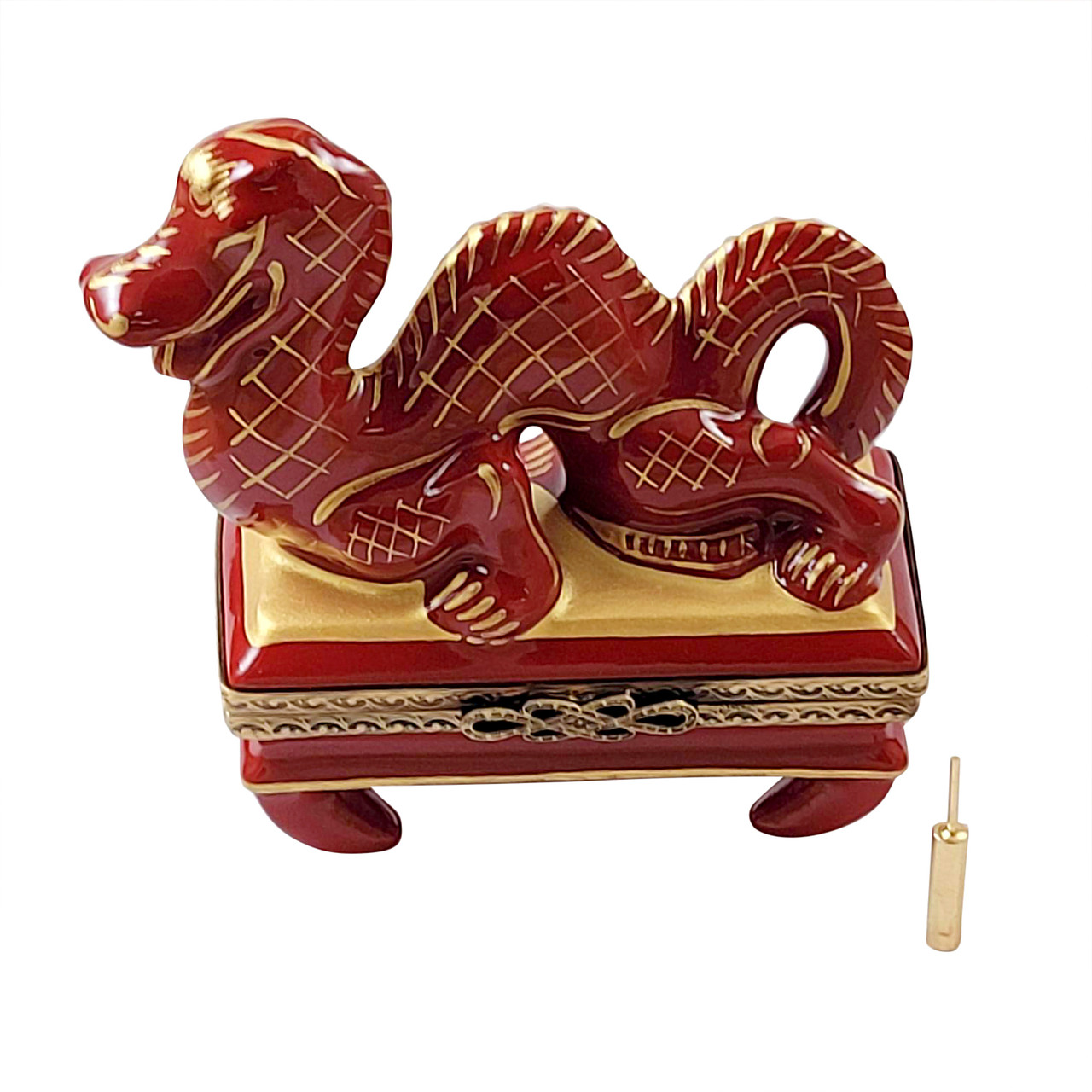 RED DRAGON WITH BRASS FIRECRACKER Rochard Limoges Box RO024