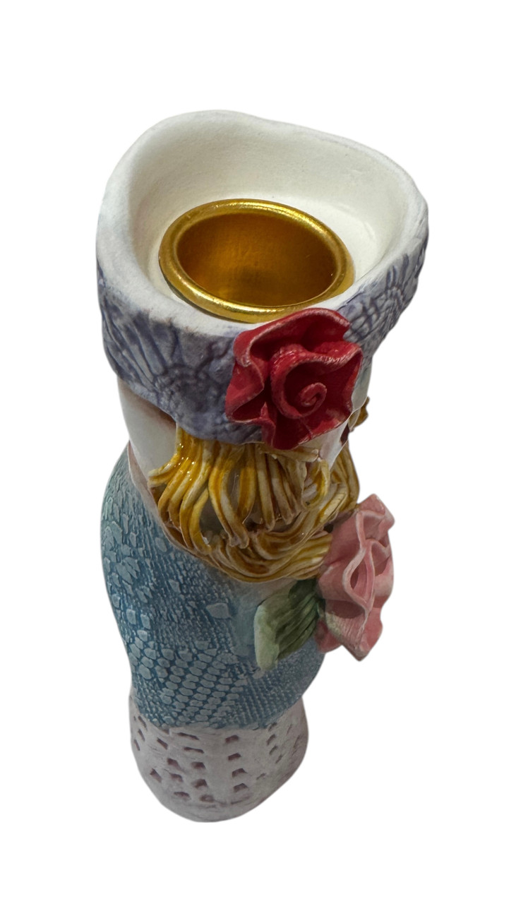 Ellen Williams Lady Vase Candle Stick Holder Blonde with Pink Rose (BC8936BlondePinkRose)