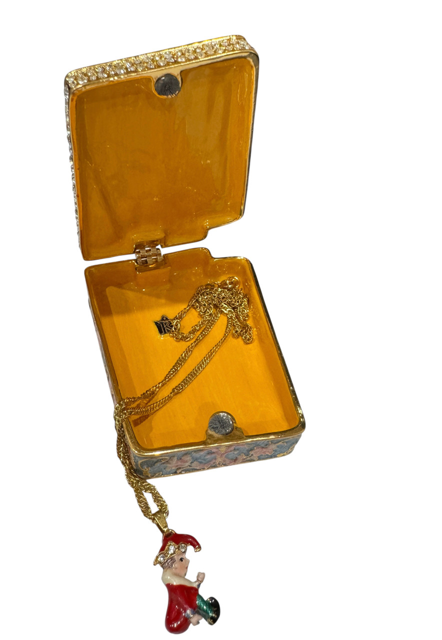 Jeweled Enamel Trinket Hinged Box - Deck of Cards with Matching necklace (K62205