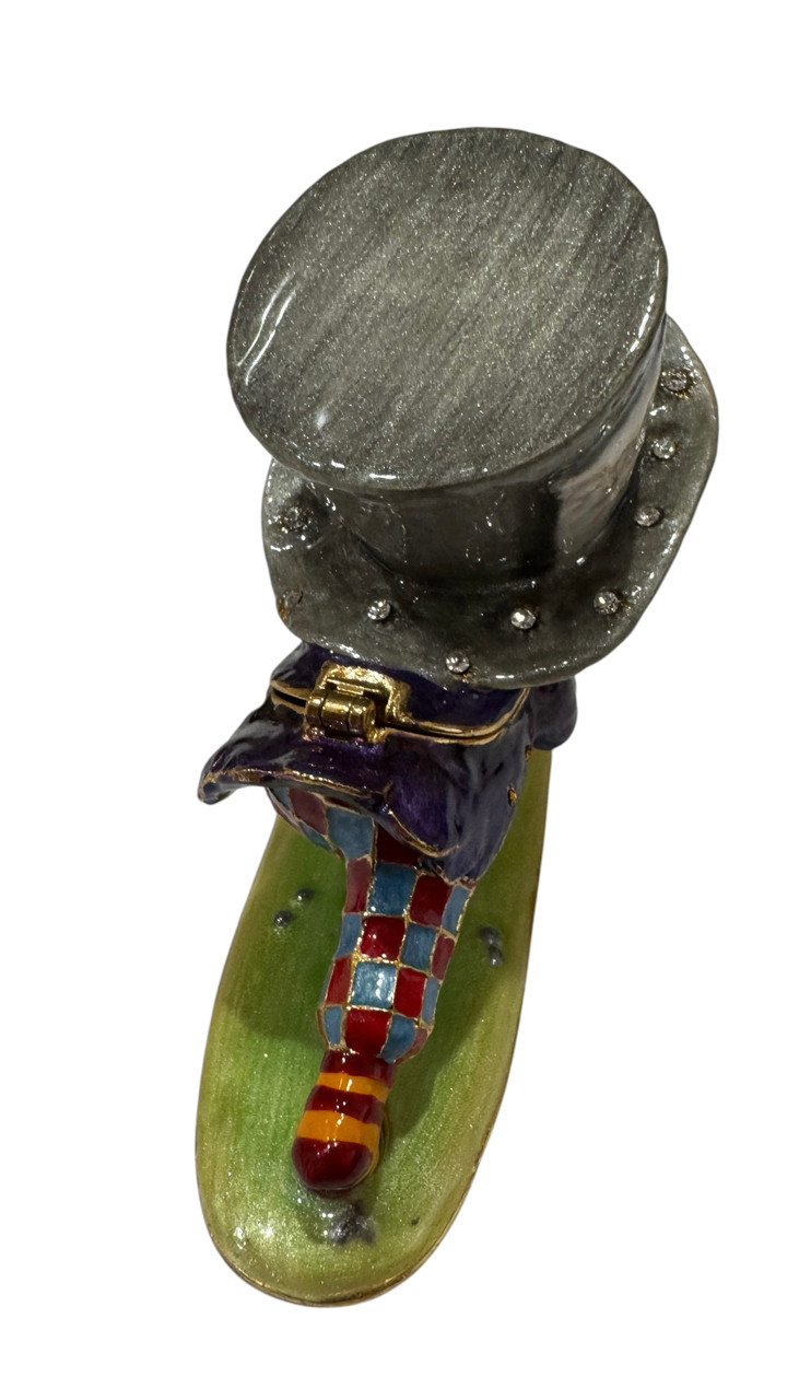 Arora Mad Hatter Jeweled Enamel Trinket Hinged Box with Matching necklace 
