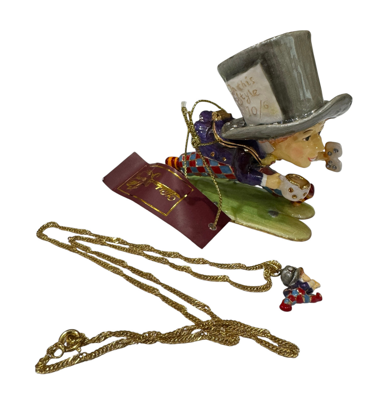 Arora Mad Hatter Jeweled Enamel Trinket Hinged Box with Matching necklace