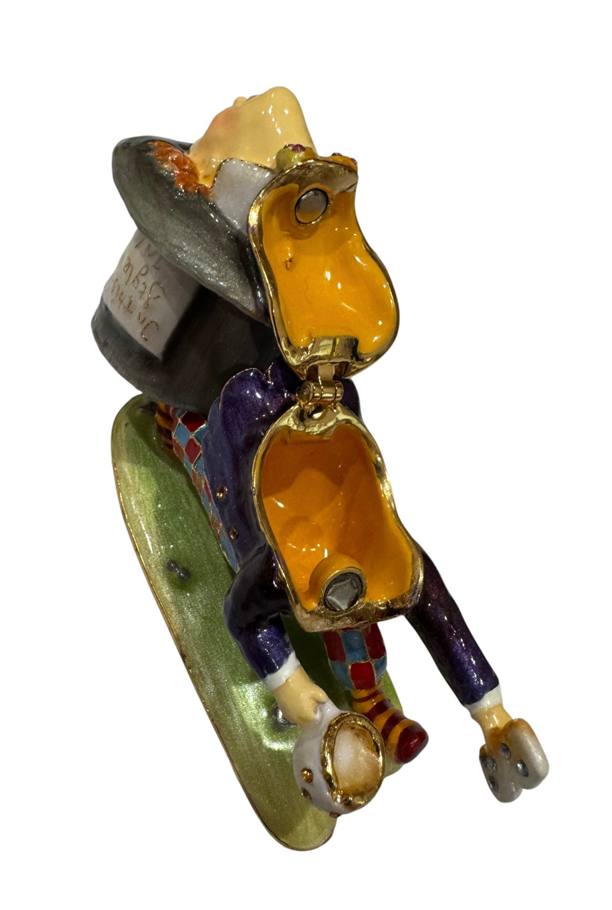 Arora Mad Hatter Jeweled Enamel Trinket Hinged Box with Matching necklace 