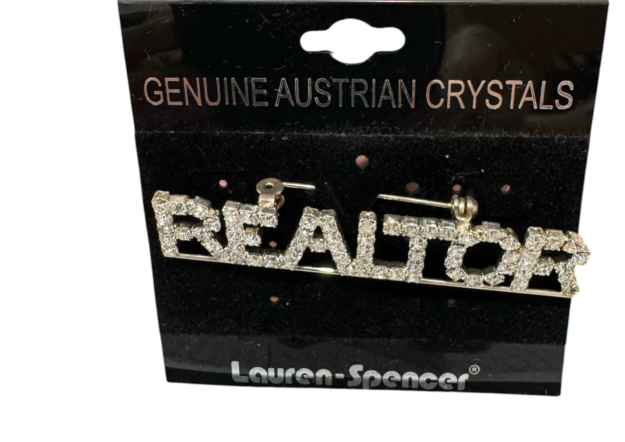 Silver Realtor with Austrian Crystals Brooch Pin