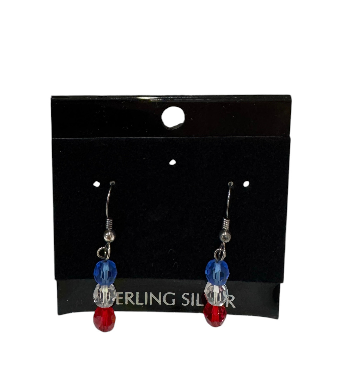 Patriotic Dangle 6mm Beaded Earrings Red White and Blue
